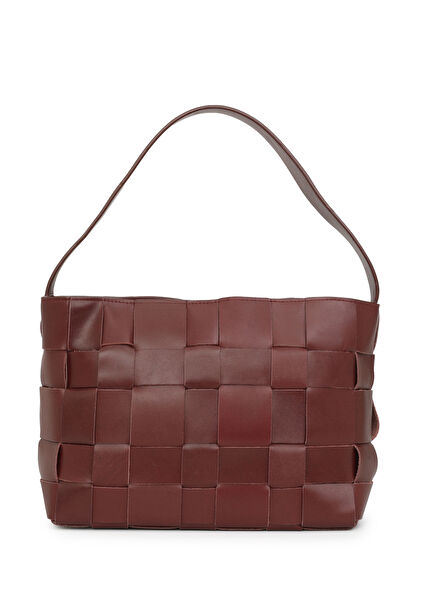Woven Mini Burgundy Women's Leather Bag