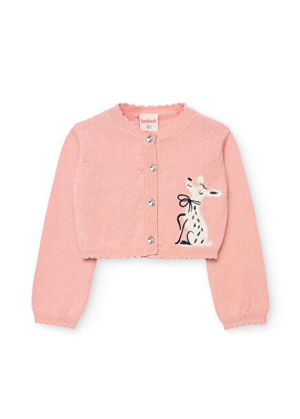 Ceylan Desenli Pembe Kız Çocuk Örgü Hırka