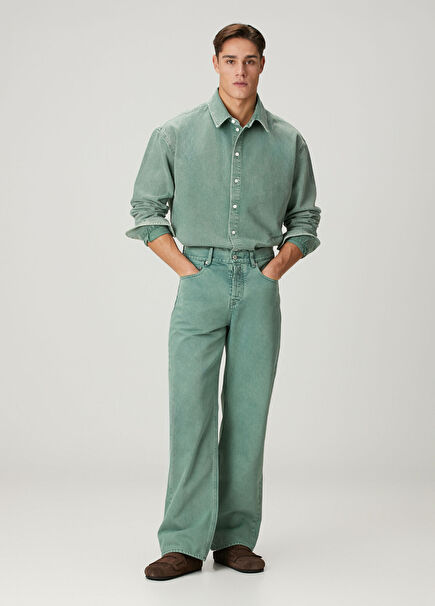 Droit Yeşil Jean Pantolon