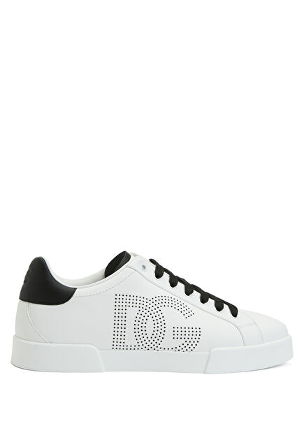 White Logo Detailed Men's Leather Sneakers