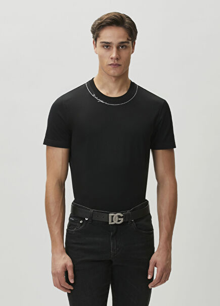 Black Collar Logo Embroidered T-Shirt