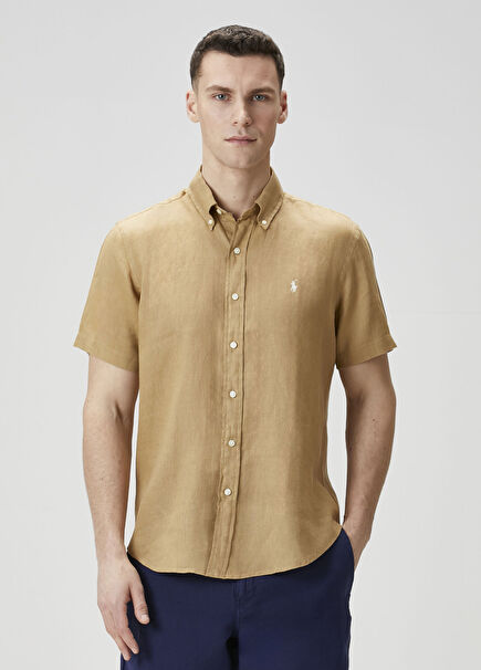 Beige Short Sleeve Linen Shirt