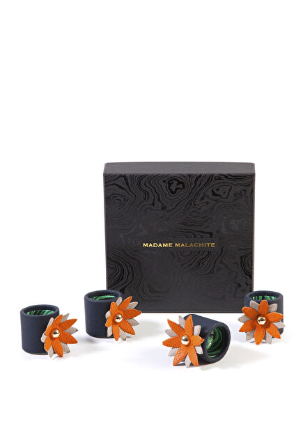 Lacivert Çiçek Detaylı 4lü Peçetelik