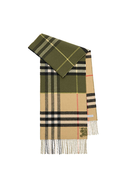 Double Khaki Patterned Cashmere Women's Scarf