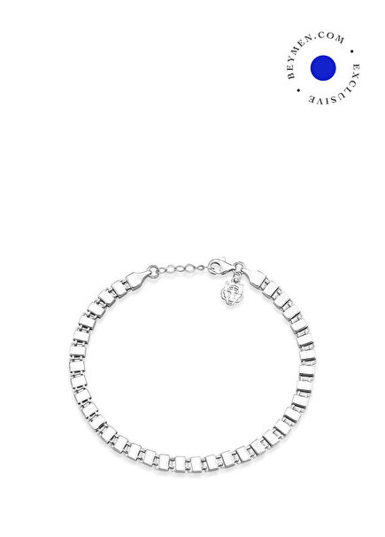 Kaplan Charm Block Beyaz Altın Kaplama 925 Ayar Gümüş Erkek Bileklik