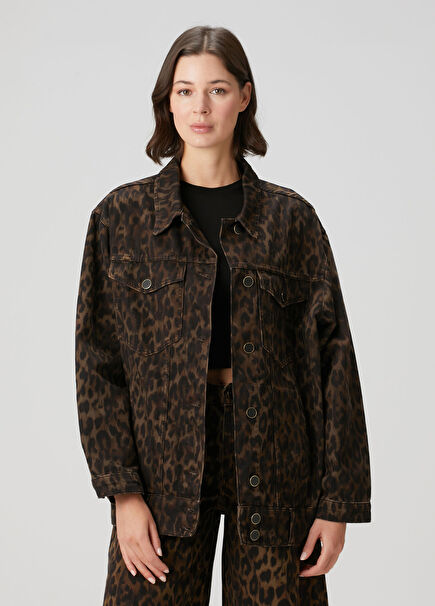 Willow Oversized Leopar Desenli Denim Ceket