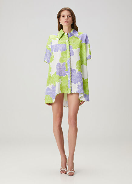 Amira Green Floral Mini Linen Dress