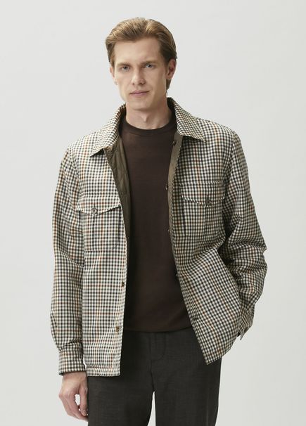 Tan Plaid Patterned Double-Sided Wool Overshirt