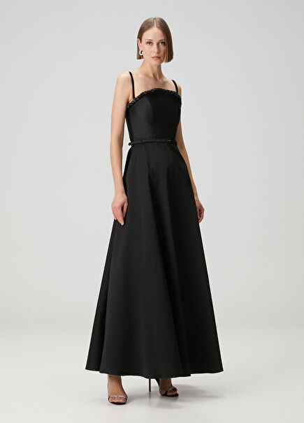 Black Maxi Taffeta Evening Dress