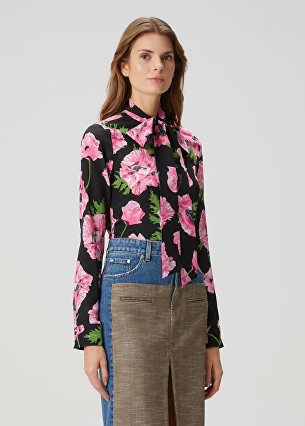 Poppy Black Pink Silk Blouse