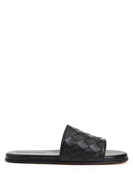 Men's Leather Slippers With Black Knit Texture