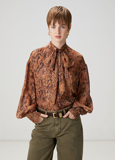 Kiremit Yılan Desenli Gömlek