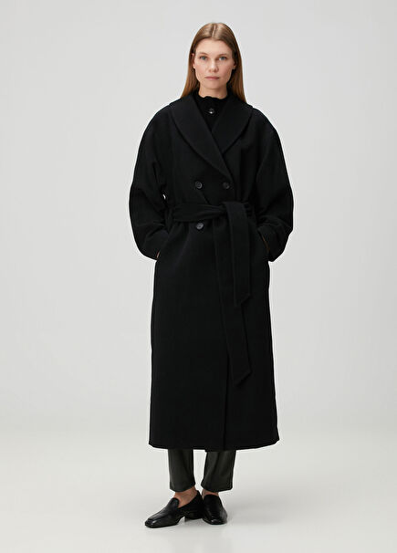 Relaxed Black Wool Coat