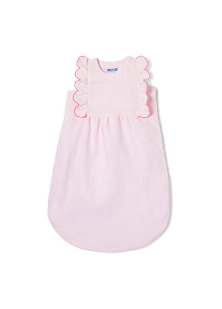 Ruffle Detailed Puffed Sleeve Linen Pink Baby Girl Sleeping Bag