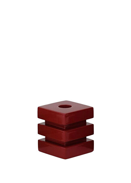 De Stijl Koyu Kırmızı Ahşap Kübik Şamdan