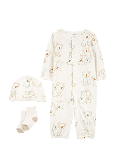 Çıtçıtlı Beyaz Unisex Bebek Tulum 3'lü Set 