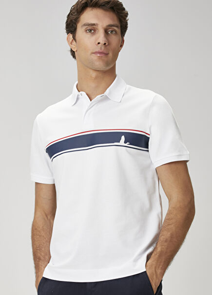 Beyaz Kaz Logolu Polo T-shirt