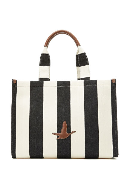 Black Striped Women's Canvas Beach Bag