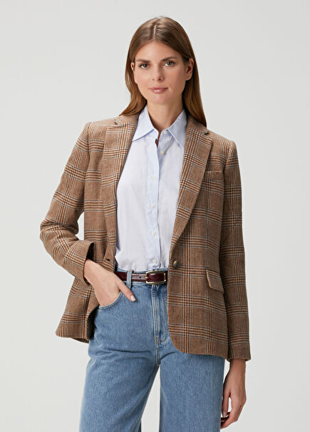 Taba Ekoseli Yün Ceket