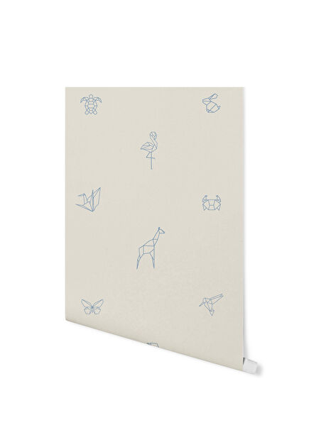 Japandi Origami Blue Çocuk Odası Duvar Kağıdı 100 x 100 cm