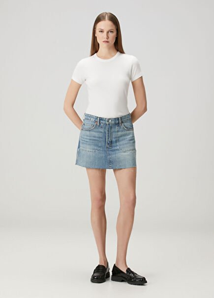 Blue Khaki Reversible Mini Denim Skirt