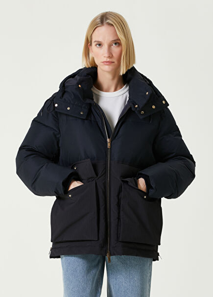 Dark Blue Hooded Puffer Coat