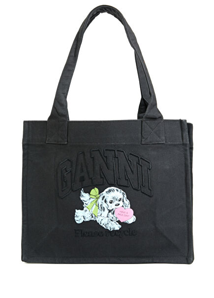 Puppy Large Black Women's Shopping Bag