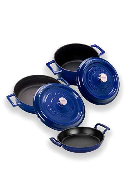 Trendy Series Blue Cast 6 Piece Cookware and Pan Set