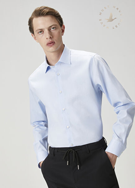 Comfort Fit Açık Mavi Non-iron Oxford Gömlek