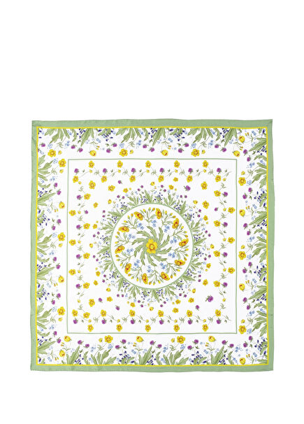 Kır Çiçeği Bordür %100 İpek Eşarp 90x90 cm