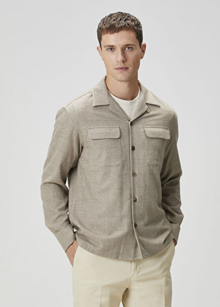 Taba Ekose Desenli Yün Dış Gömlek