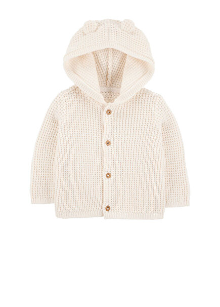 Ekru Kapüşonlu Unisex Bebek Hırka