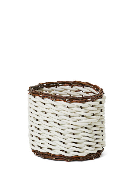 Twig Beyaz Örgü Dokulu Hasır Sepet