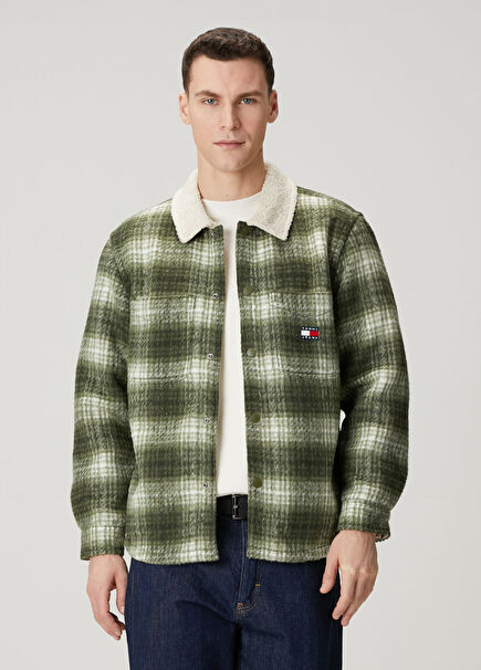 Green Plaid Patterned Teddy Overshirt