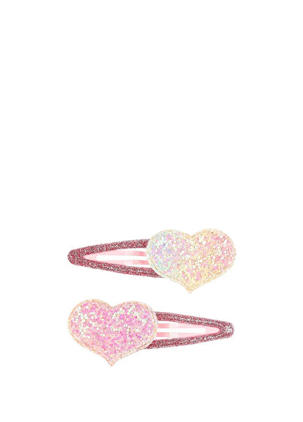 Parlak Kalp Klipsli Kız Çocuk 2'li Toka