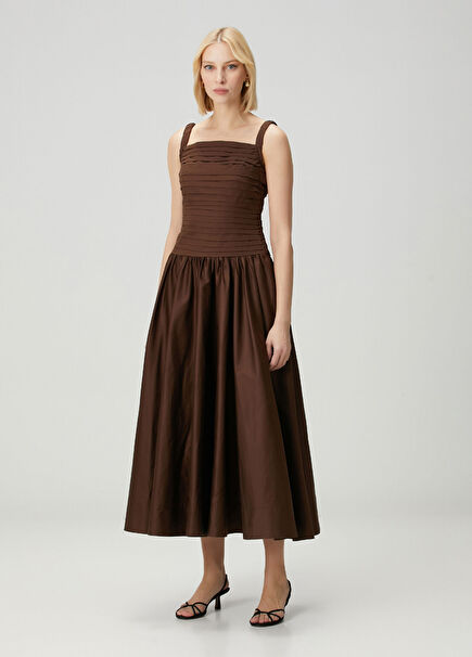 Star Kahverengi Midi Elbise