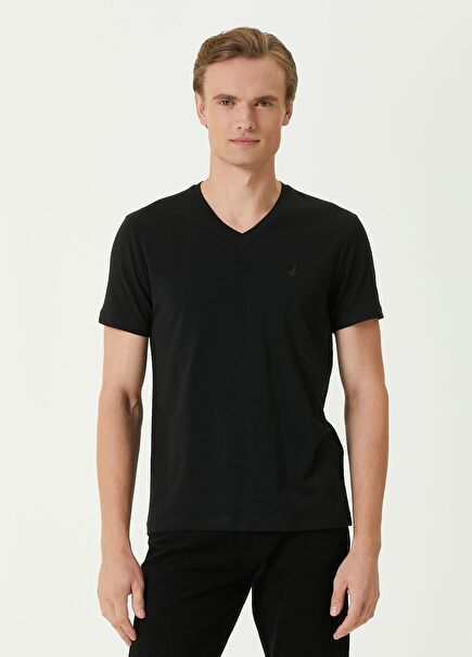 Siyah V Yaka Basic T-shirt