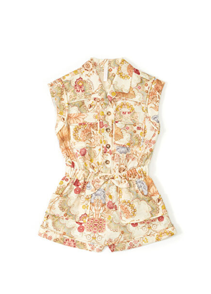 Multicolored Drawstring Waist Girls Jumpsuit