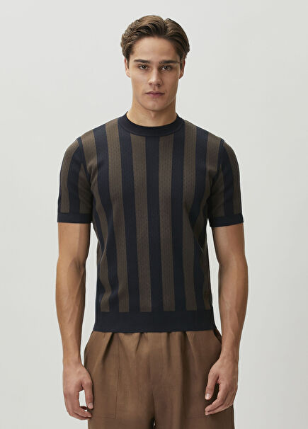 Brown Blue Silk Knitwear