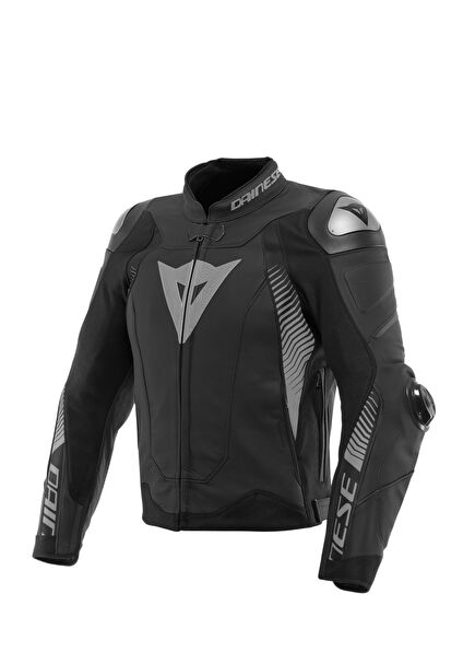Super Speed 4 Black Matt Charcoal Gray Leather Men's Motorcycle Jacket