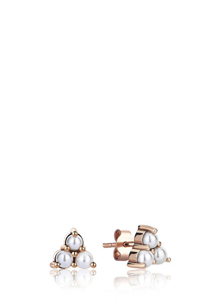 Three Pearl 14 Carat Rose Gold Women's Earrings