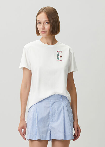 Emilie Beyaz Taşlı T-shirt