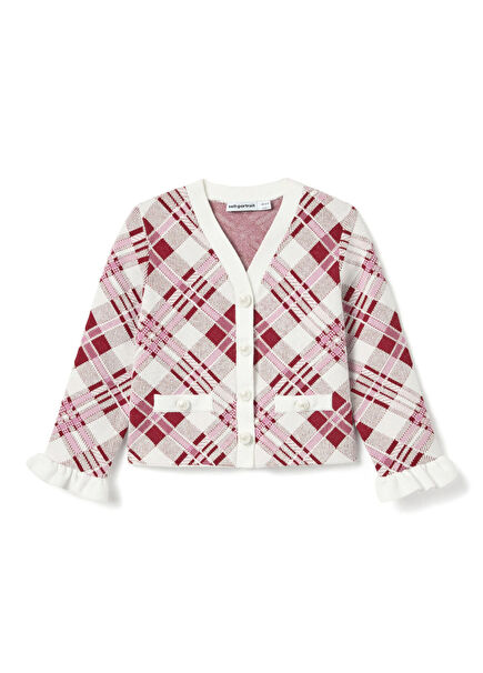 Bordo Kareli Kız Çocuk Hırka