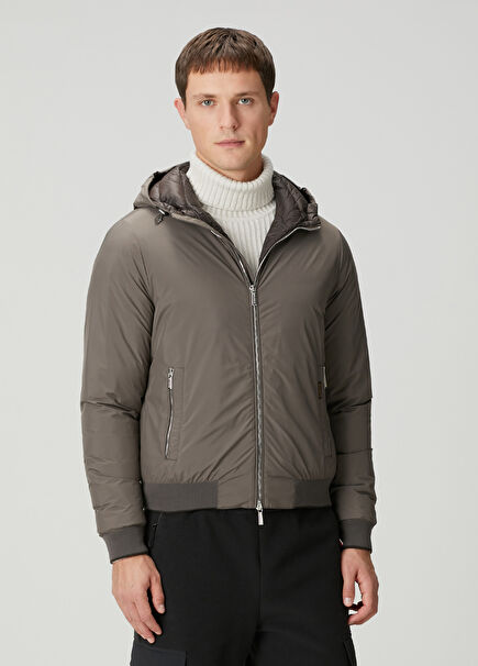 Oniro Koyu Gri Kapüşonlu Puff Mont