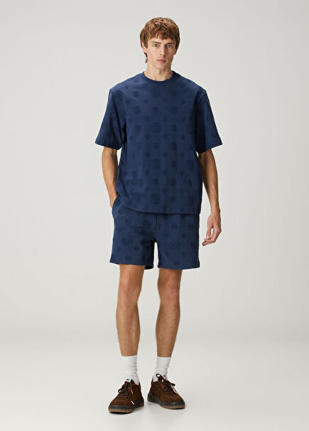 Crystal Monogram Lacivert Organik Pamuk Bermuda