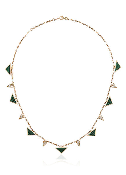 Üçgen Malahit 18 Ayar Altın Kadın Pırlanta Kolye