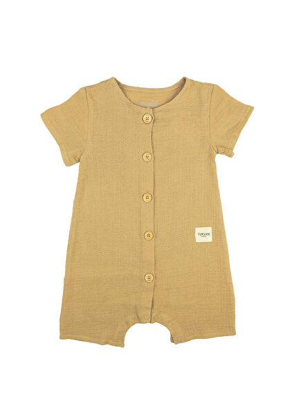 Beach Beige Short Sleeve Unisex Baby Jumpsuit with Muslin Buttons