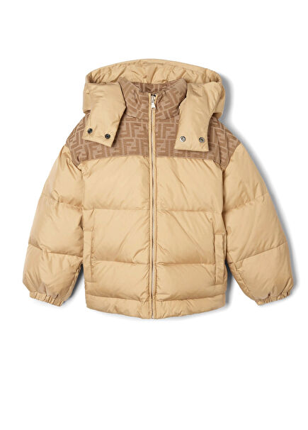 Camel Kapüşonlu Çocuk Puffer Mont