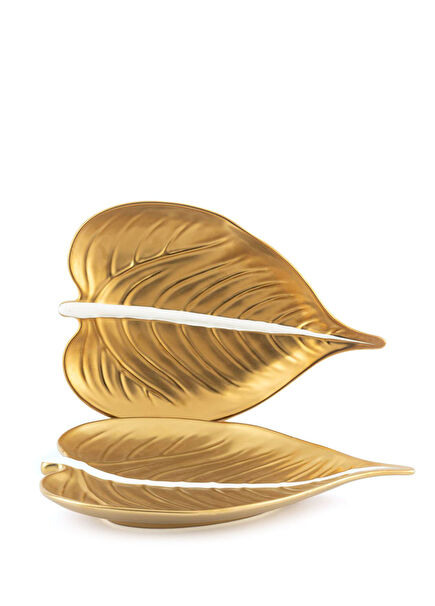 Yaprak Gold Porselen 2'li Servis Tabağı Seti