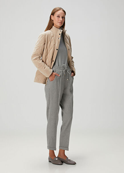 Gri Ekoseli Yün Pantolon